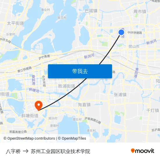 八字桥 to 苏州工业园区职业技术学院 map