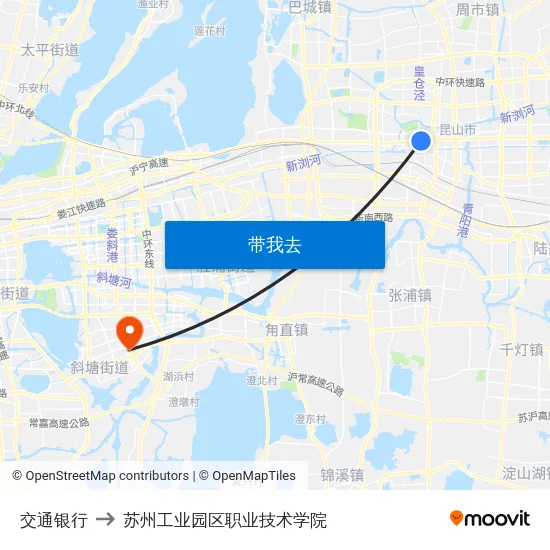 交通银行 to 苏州工业园区职业技术学院 map