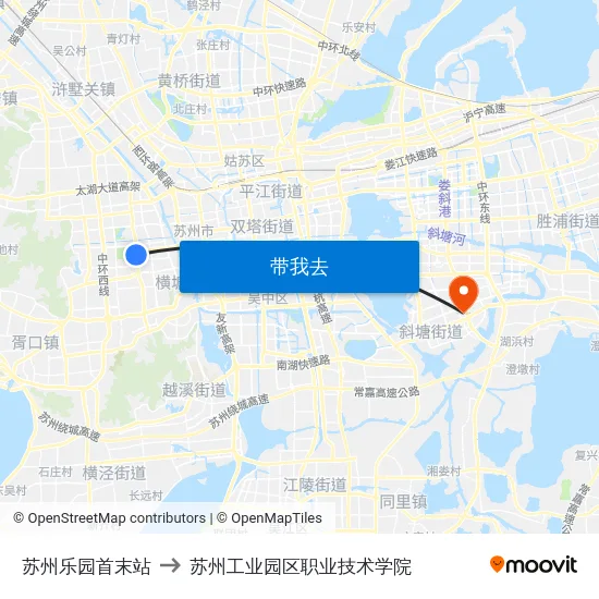 苏州乐园首末站 to 苏州工业园区职业技术学院 map