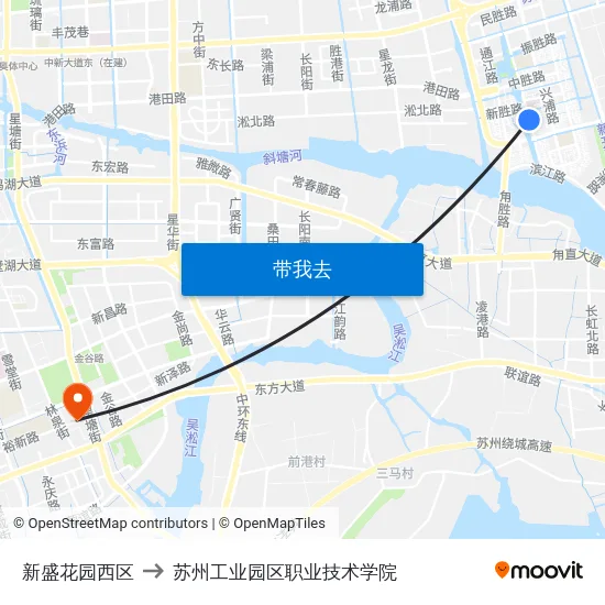 新盛花园西区 to 苏州工业园区职业技术学院 map