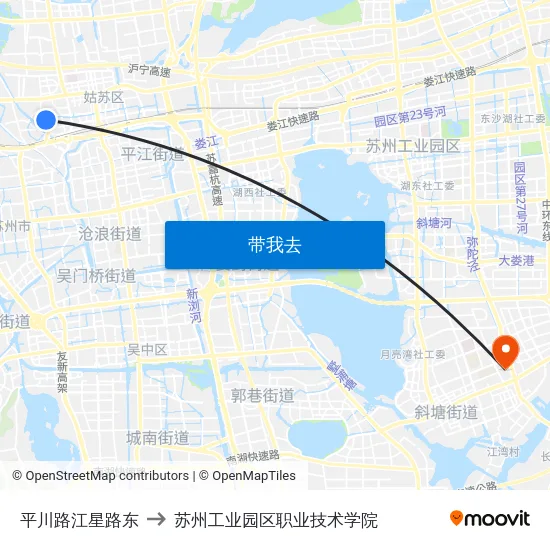 平川路江星路东 to 苏州工业园区职业技术学院 map