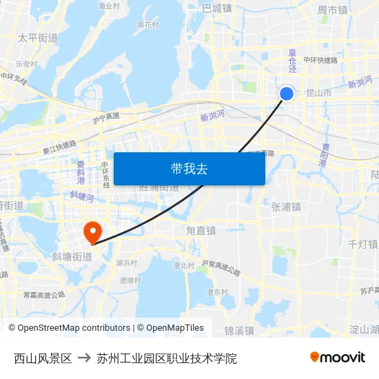 西山风景区 to 苏州工业园区职业技术学院 map