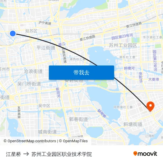 江星桥 to 苏州工业园区职业技术学院 map