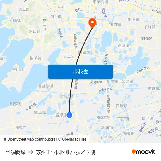 丝绸商城 to 苏州工业园区职业技术学院 map