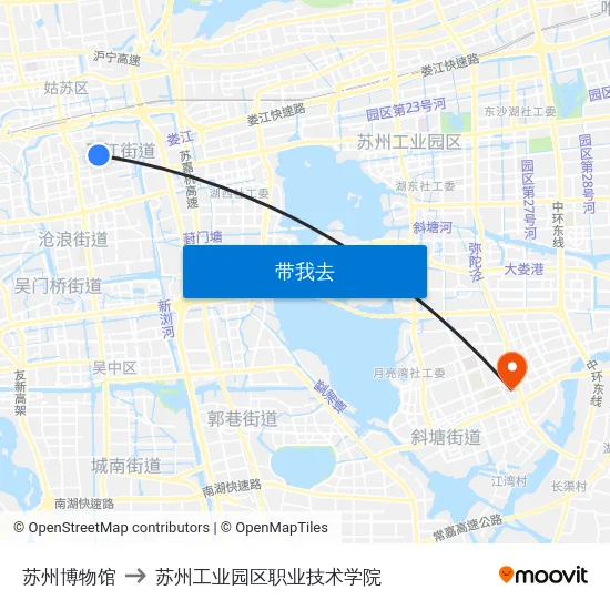 苏州博物馆 to 苏州工业园区职业技术学院 map