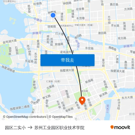 园区二实小 to 苏州工业园区职业技术学院 map