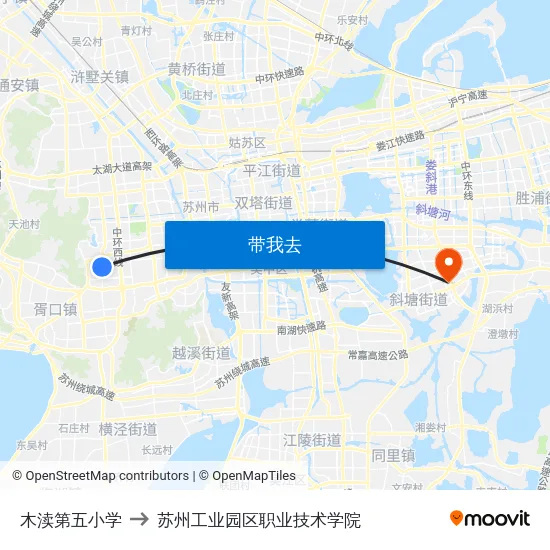 木渎第五小学 to 苏州工业园区职业技术学院 map