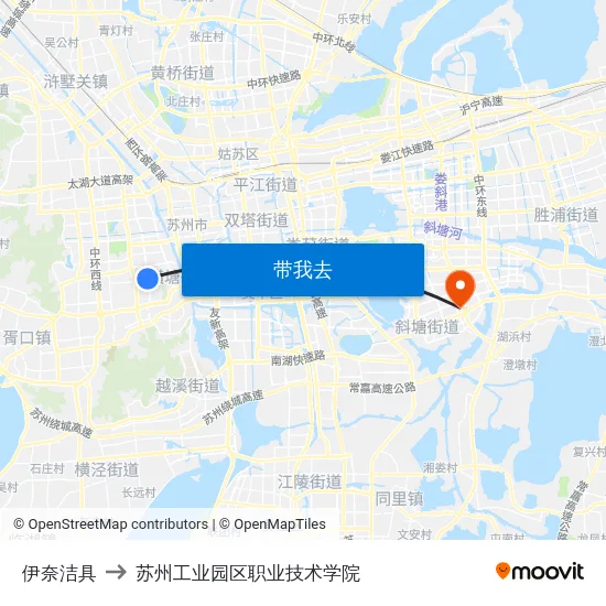 伊奈洁具 to 苏州工业园区职业技术学院 map