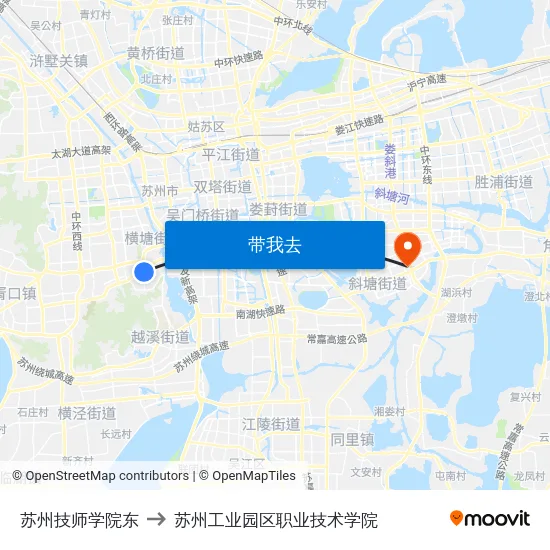 苏州技师学院东 to 苏州工业园区职业技术学院 map