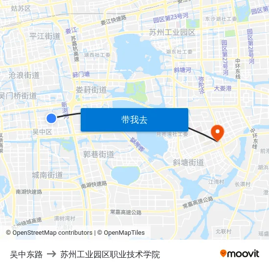 吴中东路 to 苏州工业园区职业技术学院 map