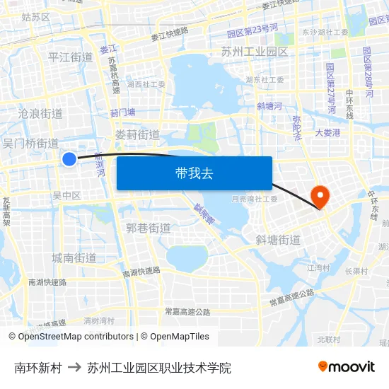 南环新村 to 苏州工业园区职业技术学院 map
