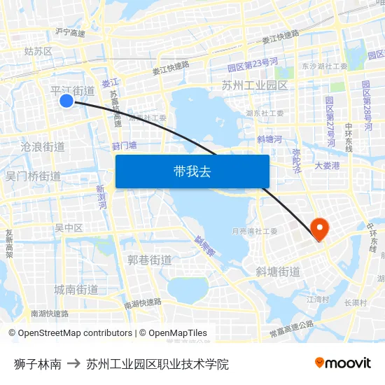狮子林南 to 苏州工业园区职业技术学院 map