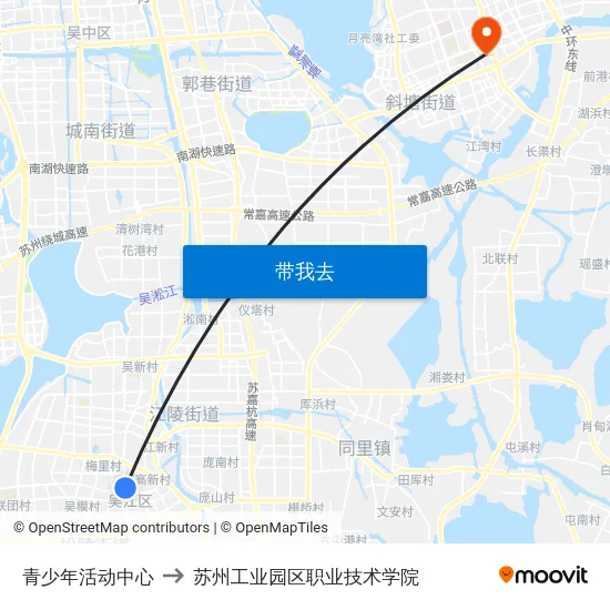 青少年活动中心 to 苏州工业园区职业技术学院 map