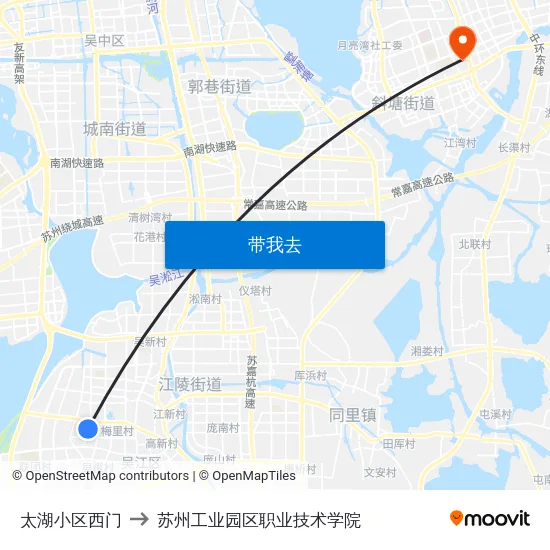 太湖小区西门 to 苏州工业园区职业技术学院 map