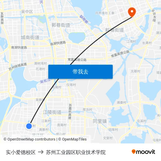 实小爱德校区 to 苏州工业园区职业技术学院 map