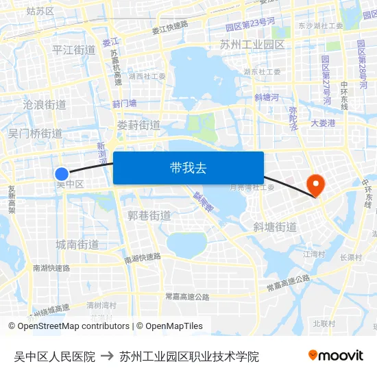 吴中区人民医院 to 苏州工业园区职业技术学院 map
