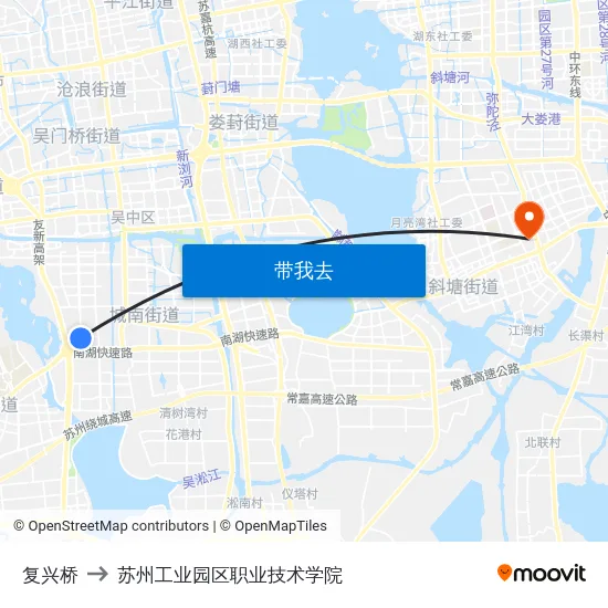 复兴桥 to 苏州工业园区职业技术学院 map