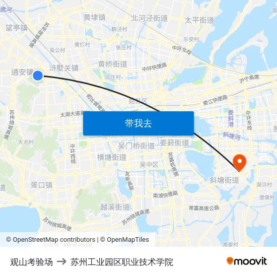 观山考验场 to 苏州工业园区职业技术学院 map
