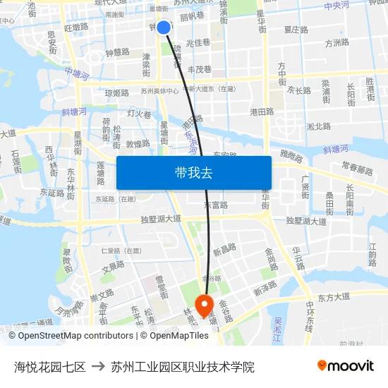 海悦花园七区 to 苏州工业园区职业技术学院 map