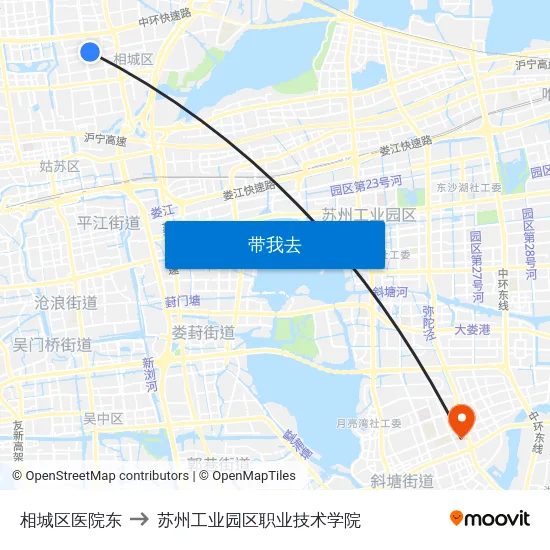 相城区医院东 to 苏州工业园区职业技术学院 map