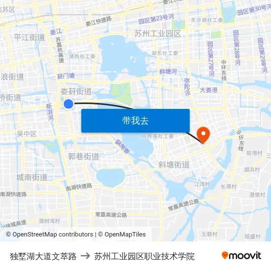 独墅湖大道文萃路 to 苏州工业园区职业技术学院 map