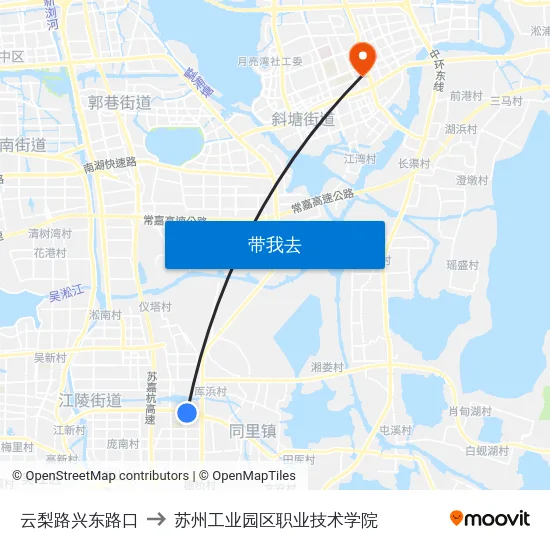 云梨路兴东路口 to 苏州工业园区职业技术学院 map