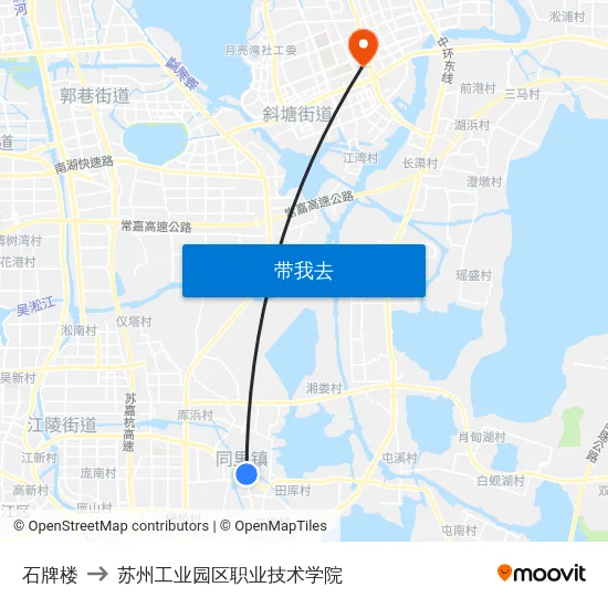 石牌楼 to 苏州工业园区职业技术学院 map