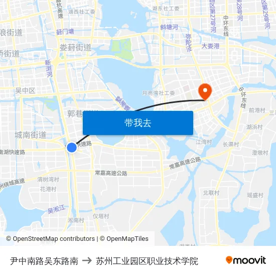 尹中南路吴东路南 to 苏州工业园区职业技术学院 map