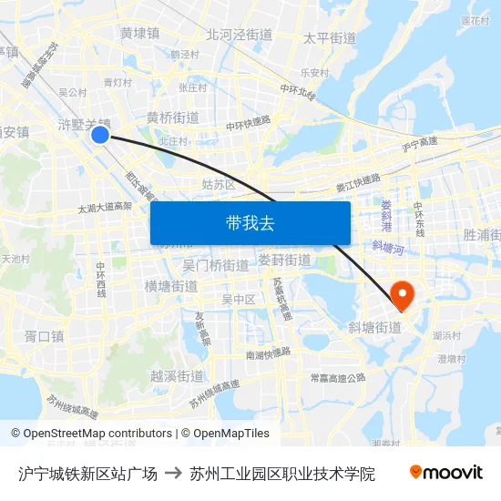 沪宁城铁新区站广场 to 苏州工业园区职业技术学院 map