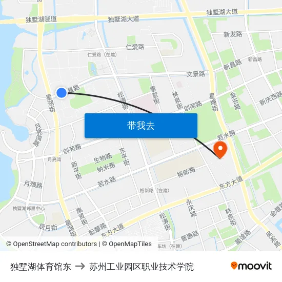 独墅湖体育馆东 to 苏州工业园区职业技术学院 map