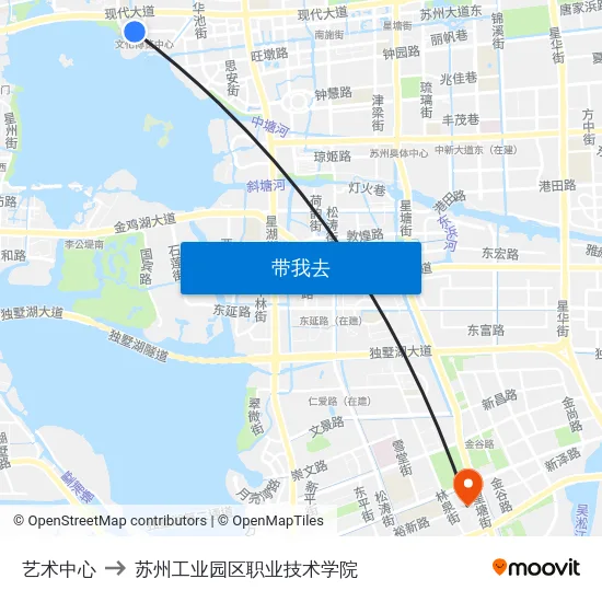 艺术中心 to 苏州工业园区职业技术学院 map