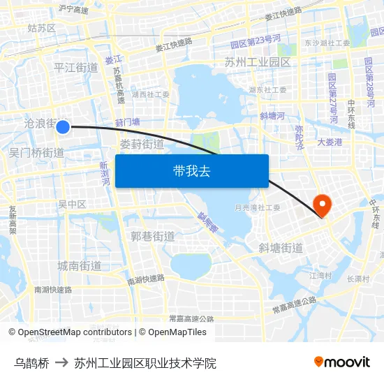 乌鹊桥 to 苏州工业园区职业技术学院 map