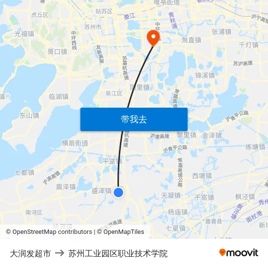 大润发超市 to 苏州工业园区职业技术学院 map
