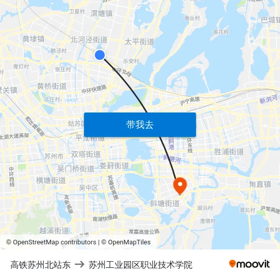 高铁苏州北站东 to 苏州工业园区职业技术学院 map