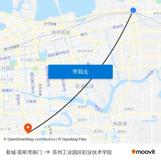 新城·翡翠湾南门 to 苏州工业园区职业技术学院 map