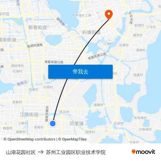 山湖花园社区 to 苏州工业园区职业技术学院 map
