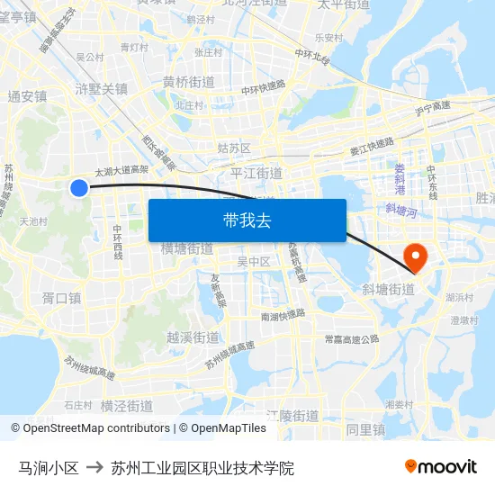 马涧小区 to 苏州工业园区职业技术学院 map