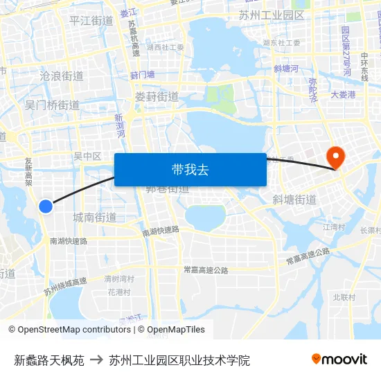 新蠡路天枫苑 to 苏州工业园区职业技术学院 map