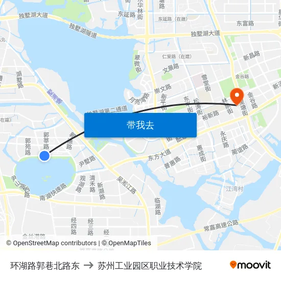 环湖路郭巷北路东 to 苏州工业园区职业技术学院 map