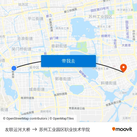 友联运河大桥 to 苏州工业园区职业技术学院 map