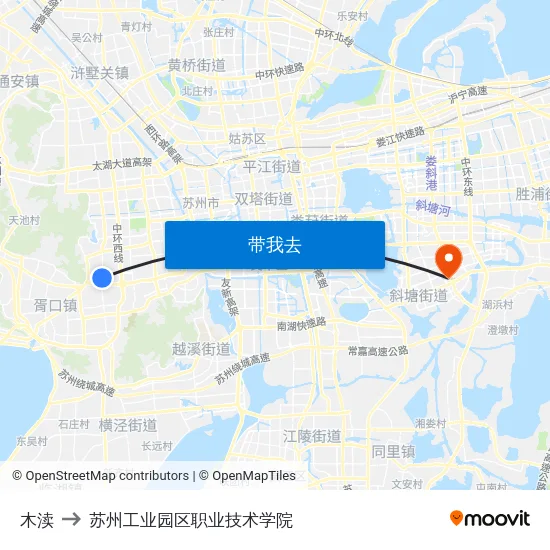 木渎 to 苏州工业园区职业技术学院 map