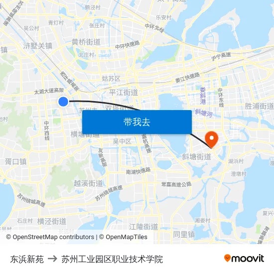 东浜新苑 to 苏州工业园区职业技术学院 map