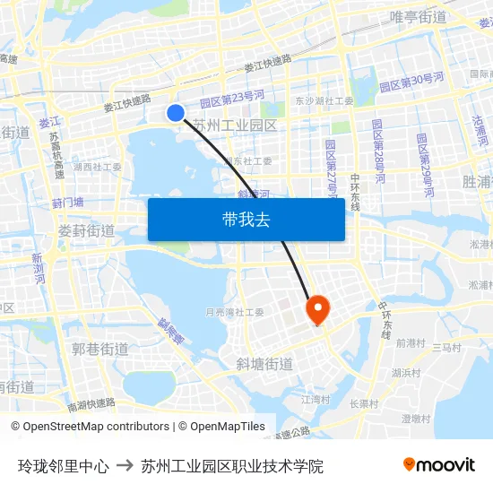 玲珑邻里中心 to 苏州工业园区职业技术学院 map