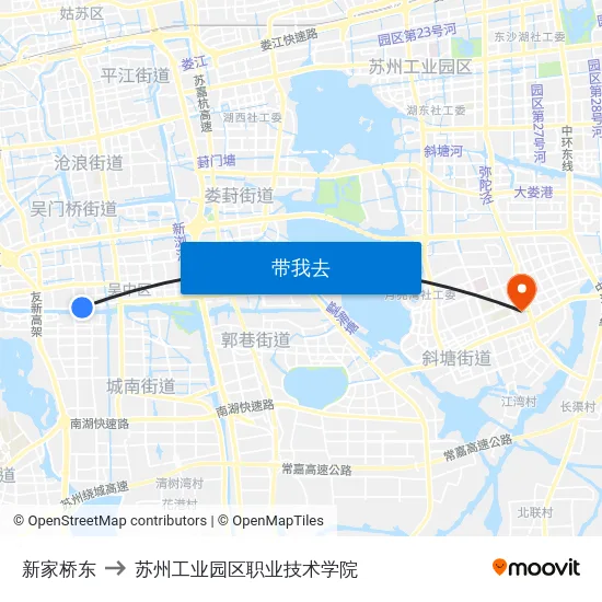 新家桥东 to 苏州工业园区职业技术学院 map
