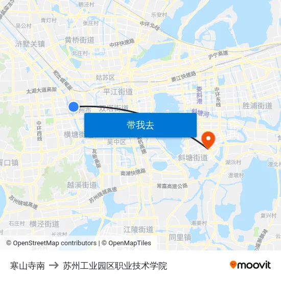 寒山寺南 to 苏州工业园区职业技术学院 map