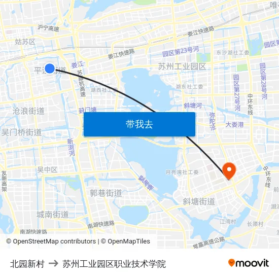 北园新村 to 苏州工业园区职业技术学院 map