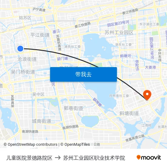 儿童医院景德路院区 to 苏州工业园区职业技术学院 map