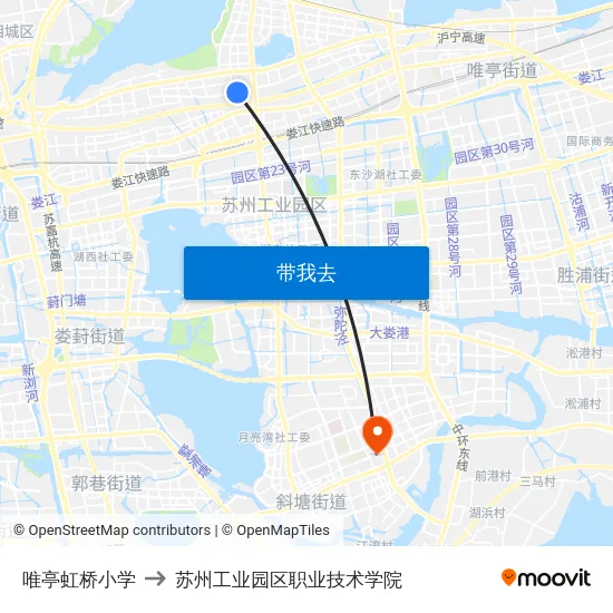 唯亭虹桥小学 to 苏州工业园区职业技术学院 map