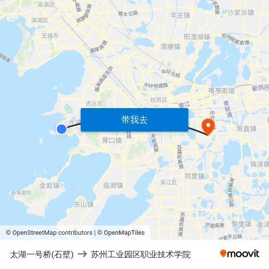 太湖一号桥(石壁) to 苏州工业园区职业技术学院 map