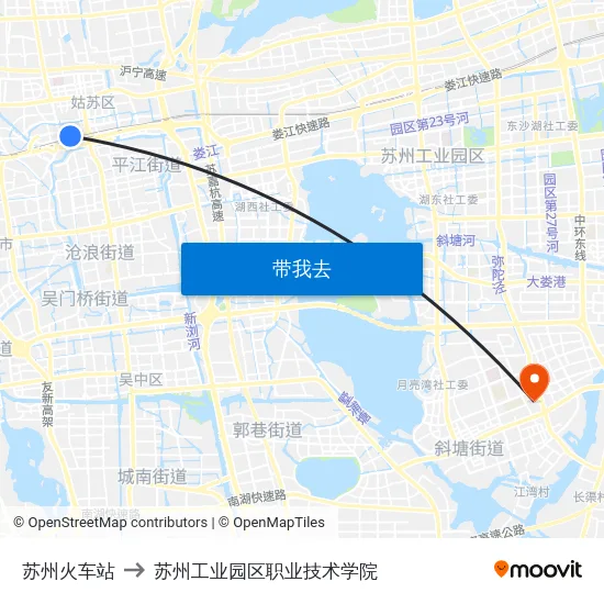 苏州火车站 to 苏州工业园区职业技术学院 map